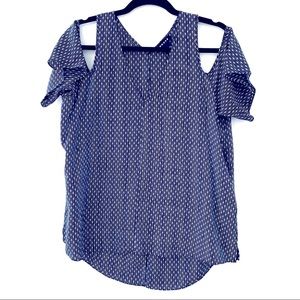 100% Silk top navy blue white pattern